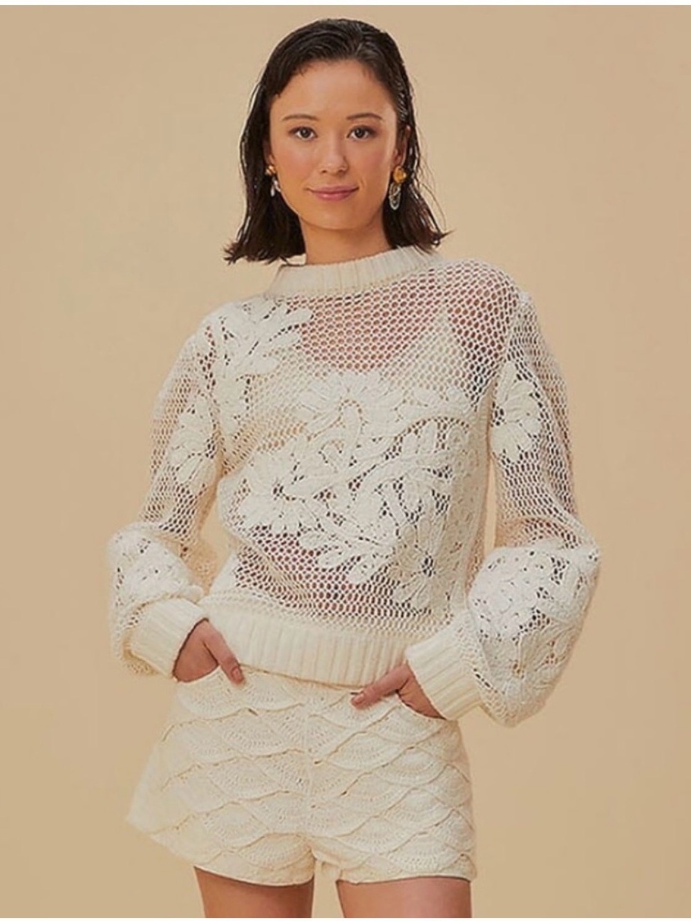 FARM RIO lace embroidered crewneck sweater NWT LARGE